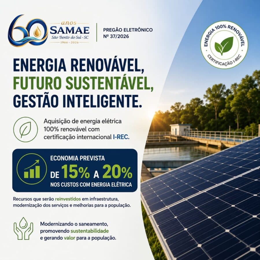 SAMAE de São Bento do Sul investe em energia renovável e prevê economia de até 20%