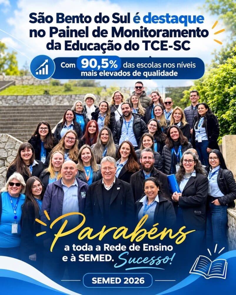 Com 90,5% das escolas nos níveis mais elevados de qualidade, São Bento do Sul é destaque no Painel de Monitoramento da Educação do TCE-SC - primeira página sc